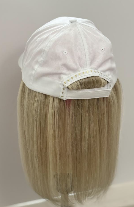 SAVED BY GRACE HUMAN HAIR/ WHITE VELCRO ADJUSTABLE BASEBALL CAP