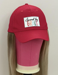 SAVED BY GRACE HUMAN HAIR/ RED VELCRO ADJUSTABLE BASEBALL CAP