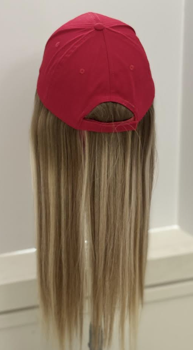 SAVED BY GRACE HUMAN HAIR/ RED VELCRO ADJUSTABLE BASEBALL CAP